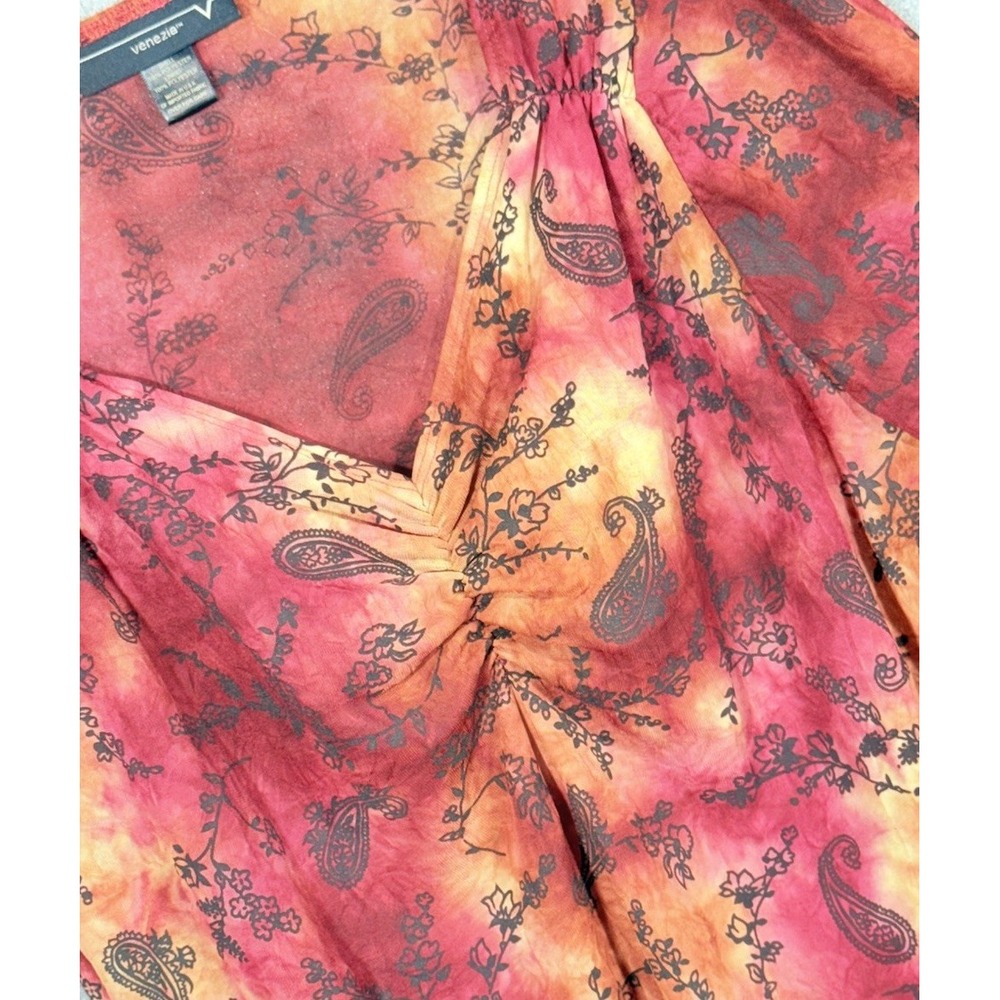 Venezia Plus Size‎ 14/16 Red Yellow Orange Paisley Print V Neck 3/4 Bell Sleeve